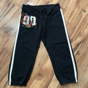 Rare Lucky Brand Vintage Y2K Varsity Athletic Crop Sweatpants SM Black Cotton